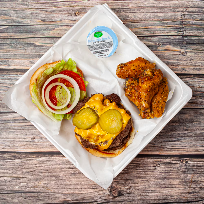 Cheeseburger and Wings Combo (Includes Fries & Drink)