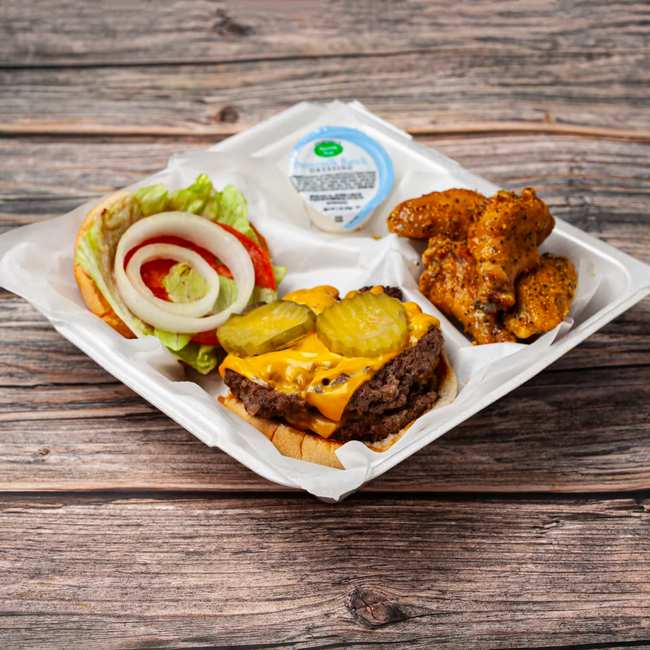 Cheeseburger and Wings Combo (Includes Fries & Drink)