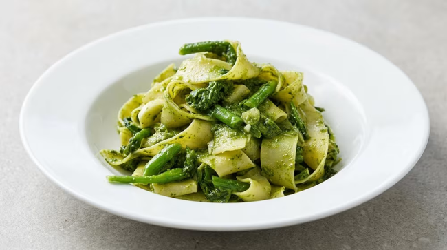 Pappardelle Pesto with Broccoli Rabe Oil and Garlic