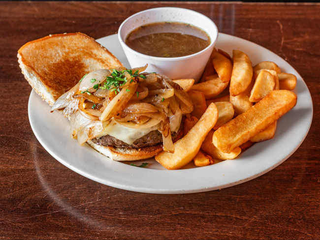 French Onion Soup Burger & Fries