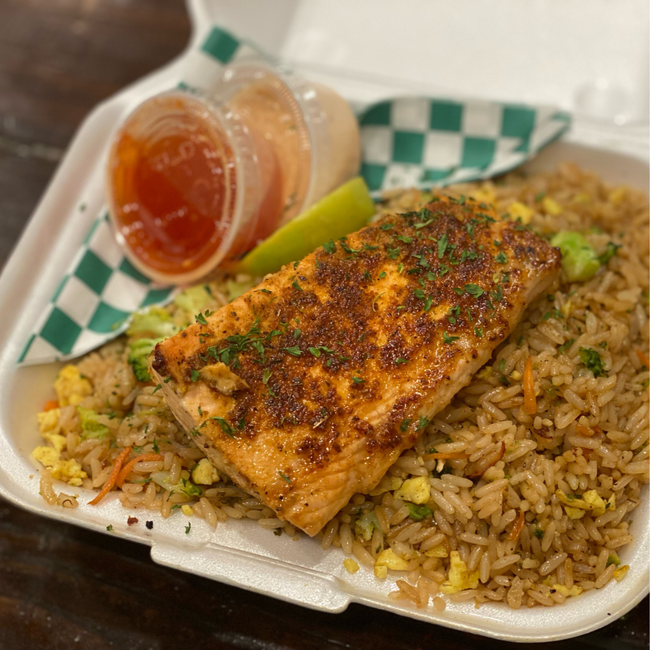 Grilled Salmon & Shrimp Fried Rice