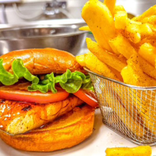 Bourbon Salmon Burger Meal