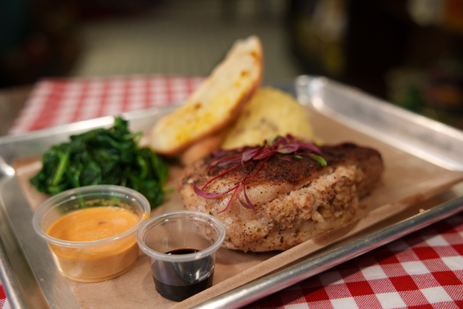 Boudin Stuffed Pork Chop Dinner