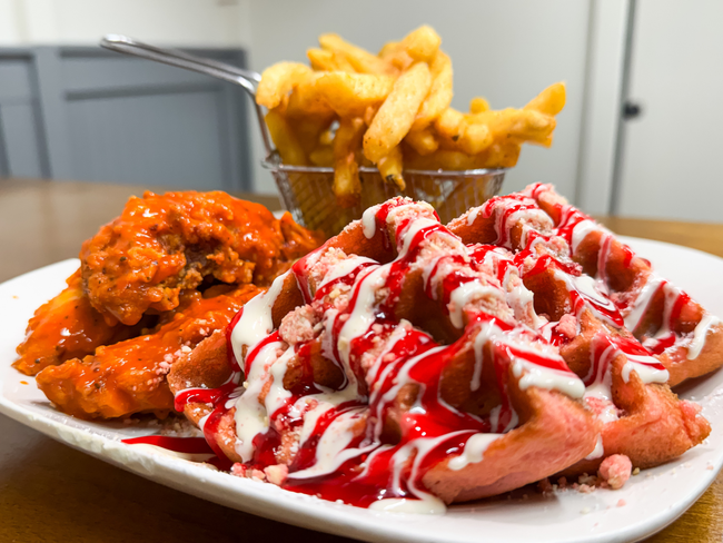 Strawberry Crunch Chicken & Waffles