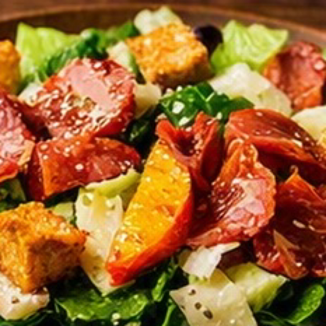 Crispy, prosciutto and peaches Caesar