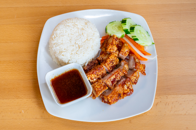 34. Crispy Pork Belly Rice Dish - Cơm heo quay