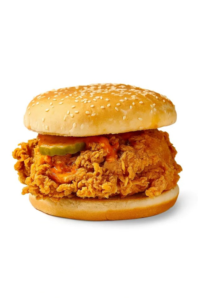 Halal Chicken Zinger Burger, Fries, Biscuit and Soda