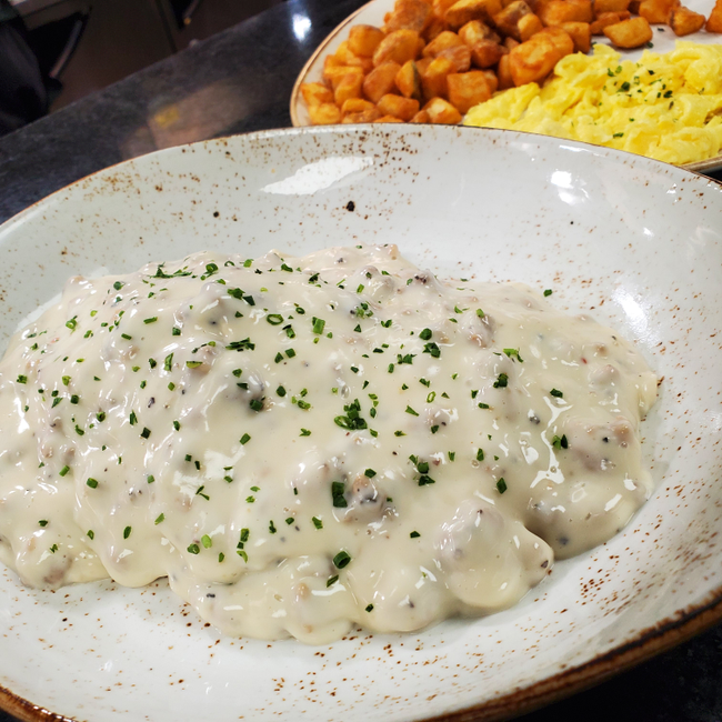 Biscuit & Turkey Sausage Gravy with Eggs