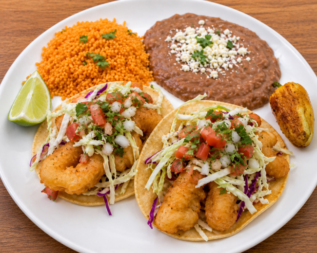 2 Fish Taco Rice & Beans