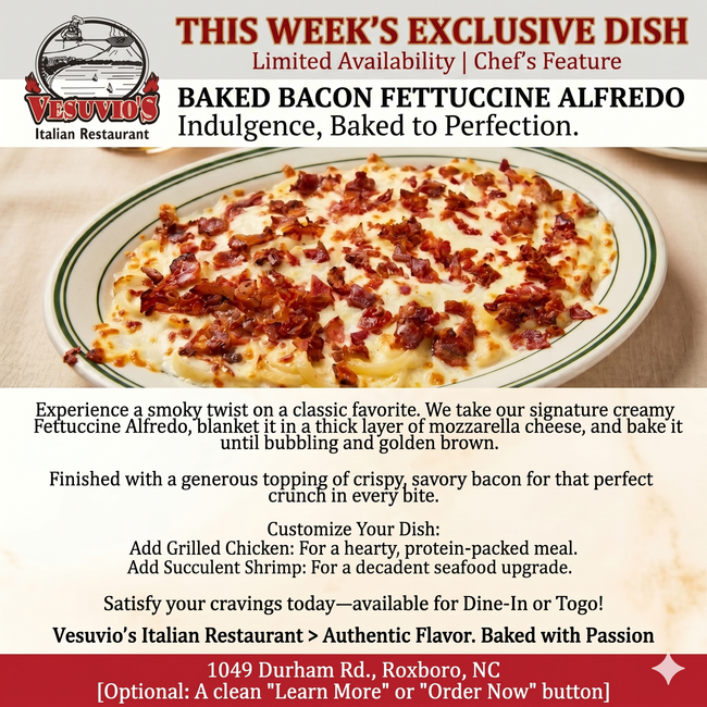 Baked bacon fettuccine alfredo