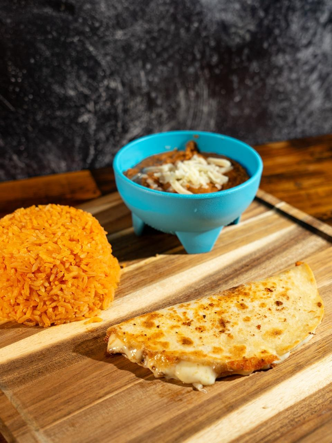 Kids Cheese quesadilla with rice and beans