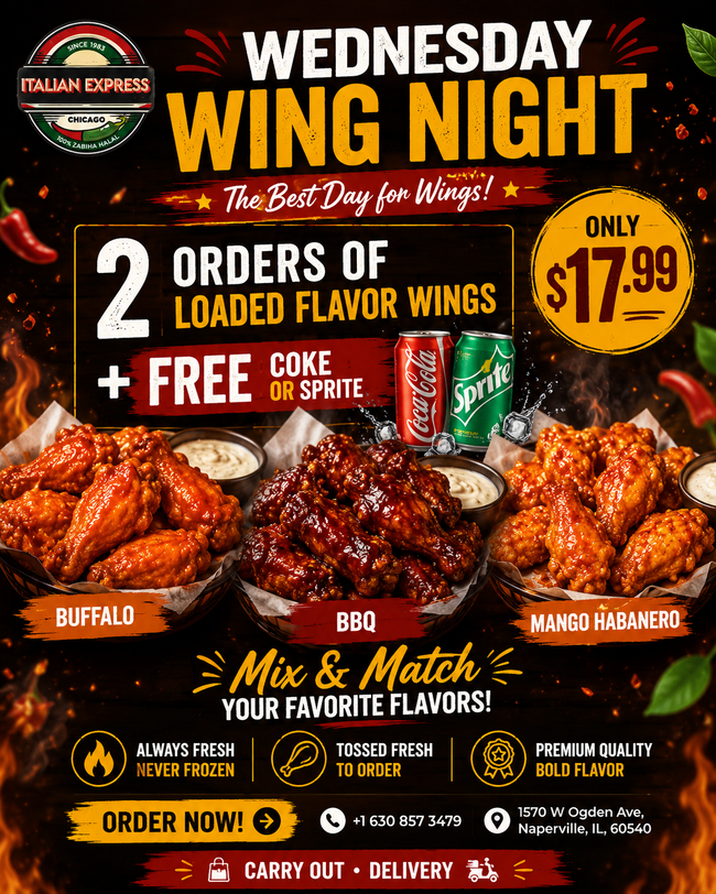2 Orders  of Loaded Flavor Wings + Free Coke or Sprite