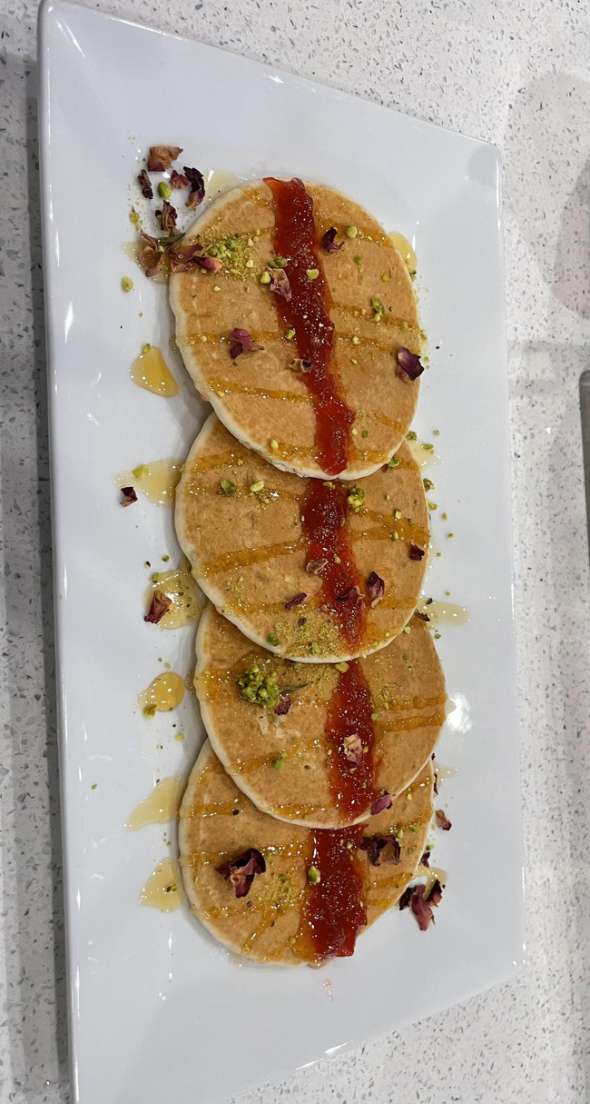 Pistachio & Rose Jam Pancakes
