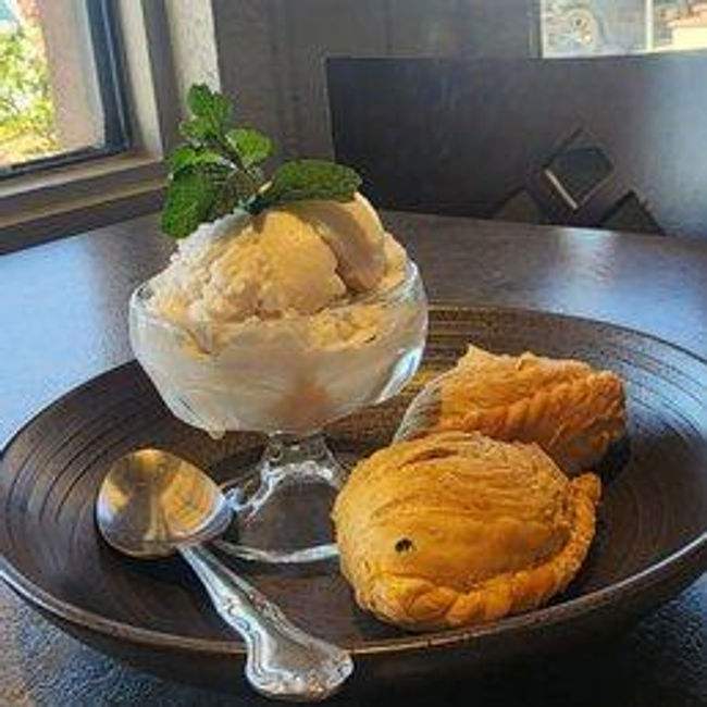 Taro Puff with Coconut Ice Cream