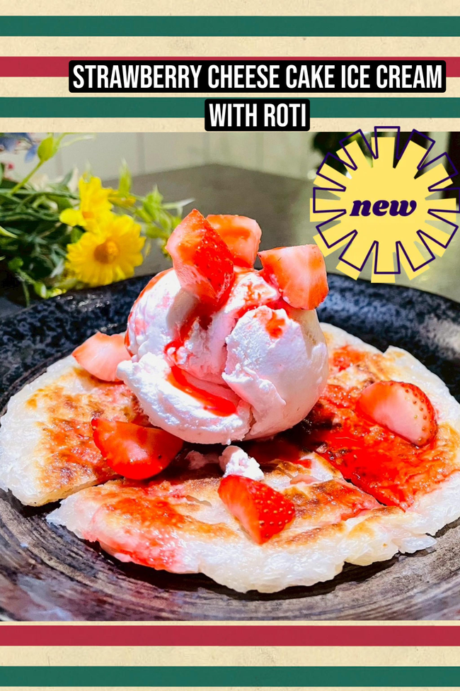 Strawberry Cheese Cake Ice Cream with Roti