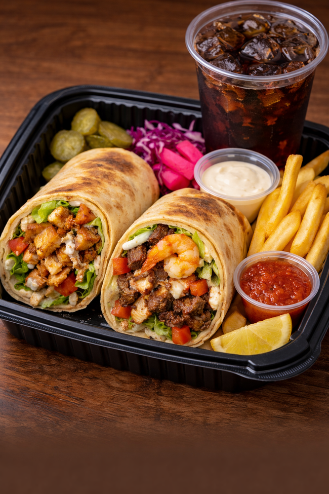 Wrap (3 proteins) + Fries + Premium Soda