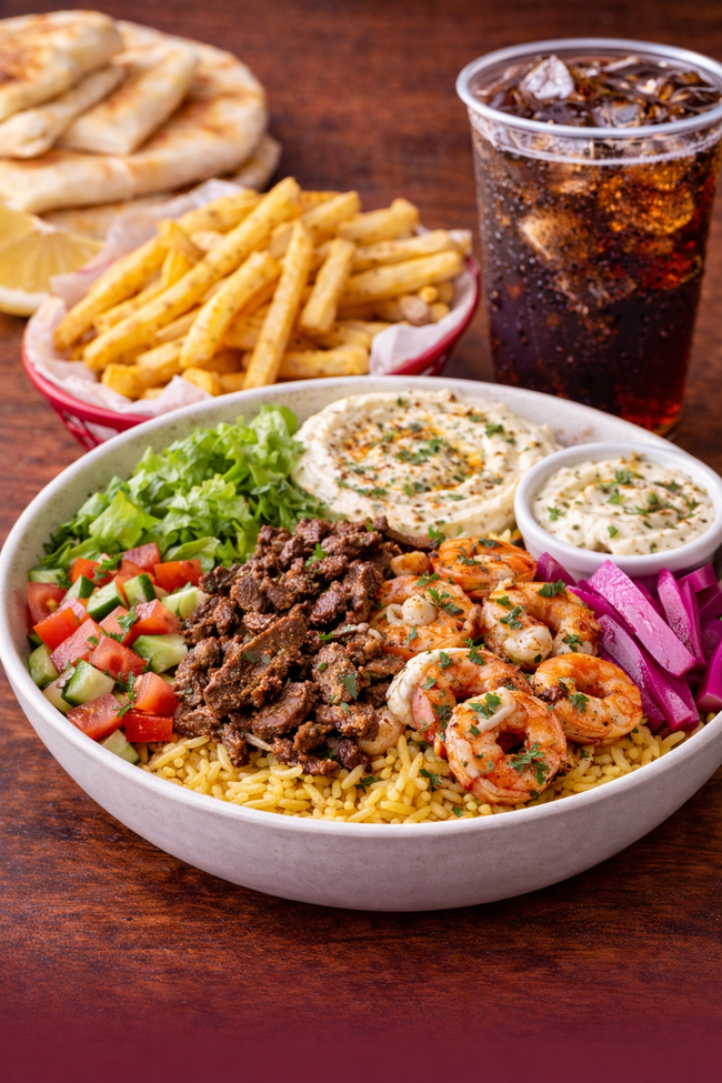 Bowl (2 proteins) + Fries + Fountain Soda