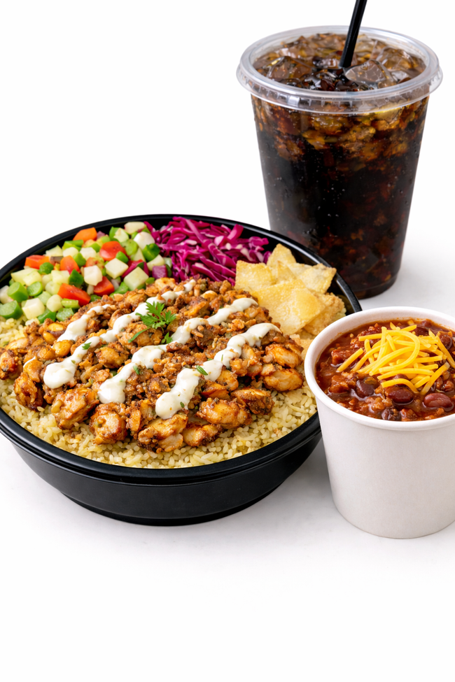 Bowl (1 protein) + Chili + Premium Soda