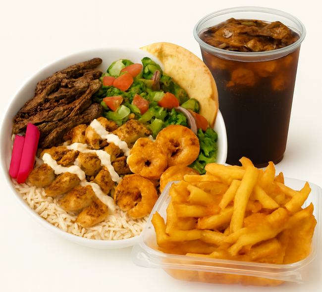 Bowl (3 proteins) + Fries + Premium Soda