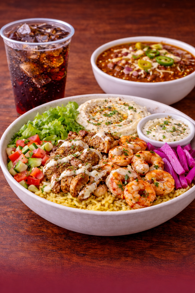 Bowl (2 proteins) + Chili + Premium Soda