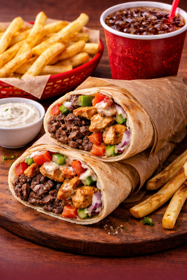 Wrap (2 proteins) + Fries + Premium Soda