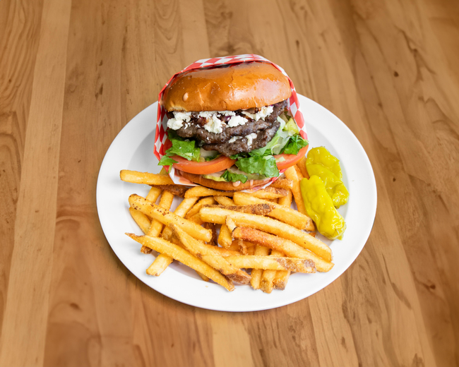 Double Cheeseburger Feta Cheese and fries