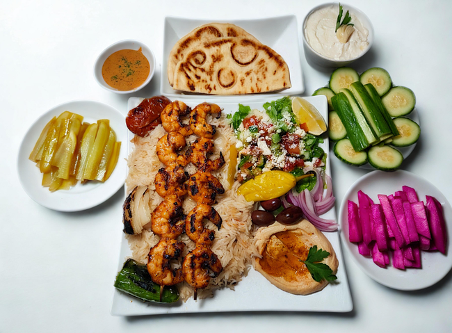 Garlic Shrimp Kebab Platter