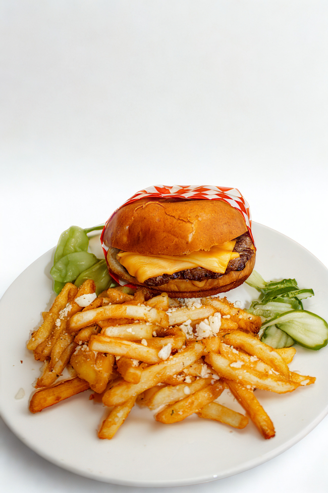 Kids cheese and meat Burger and fries