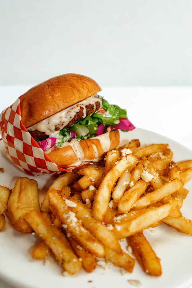 Falafel Vegan Burger and Fries
