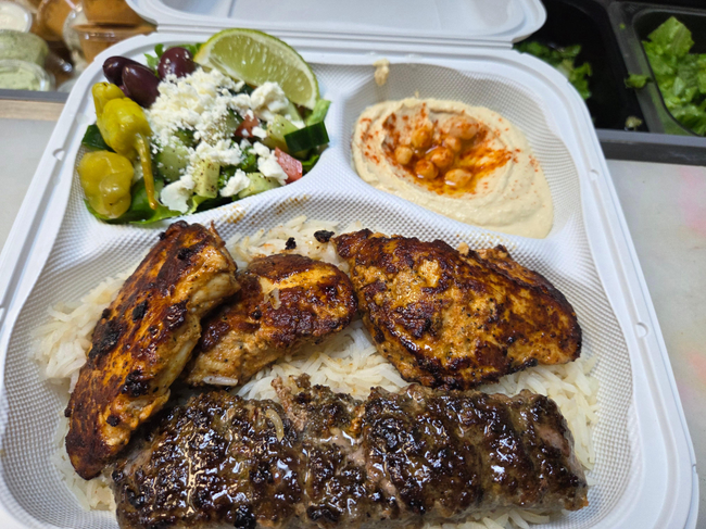 Beef Kafta and Chicken Kabob platter