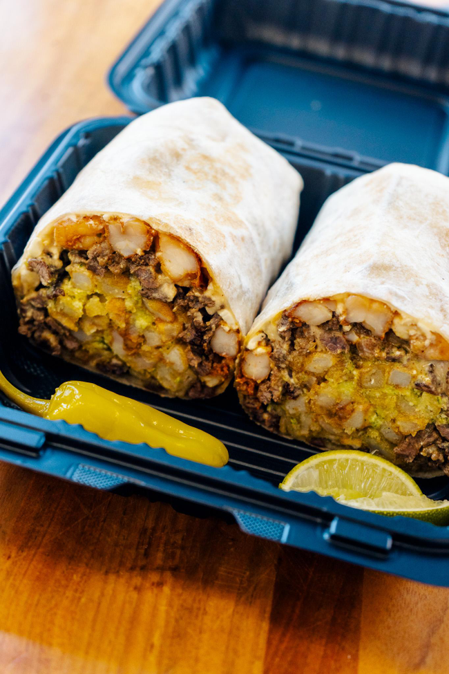 Rib Eye greek cali burrito