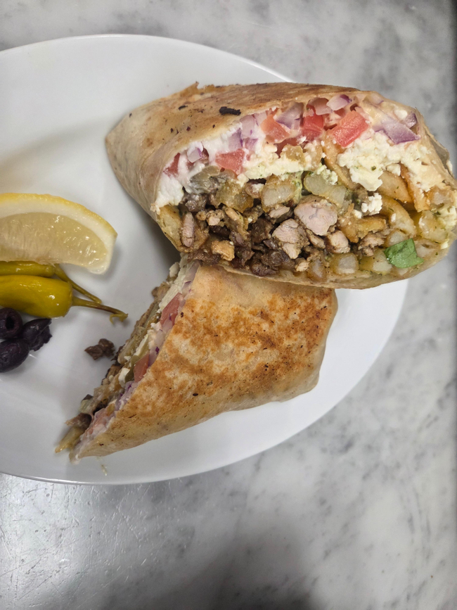mixed shawarma cali greek burrito