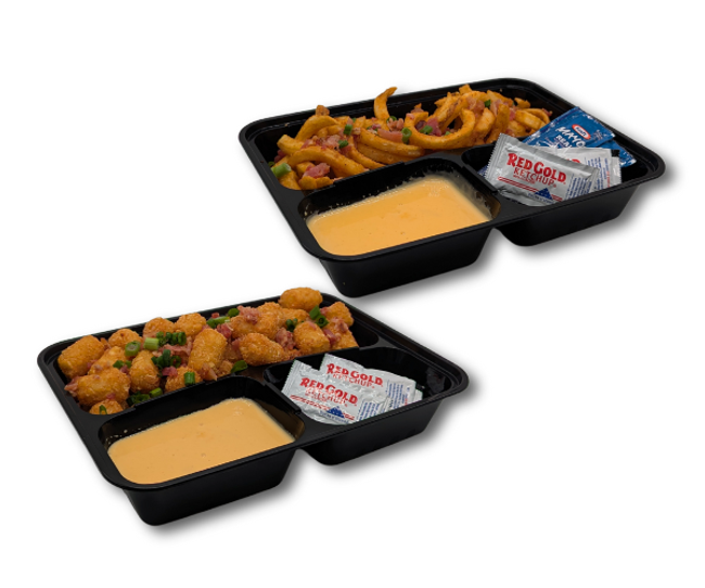 Cheesy Bacon Tots or Curly Fries