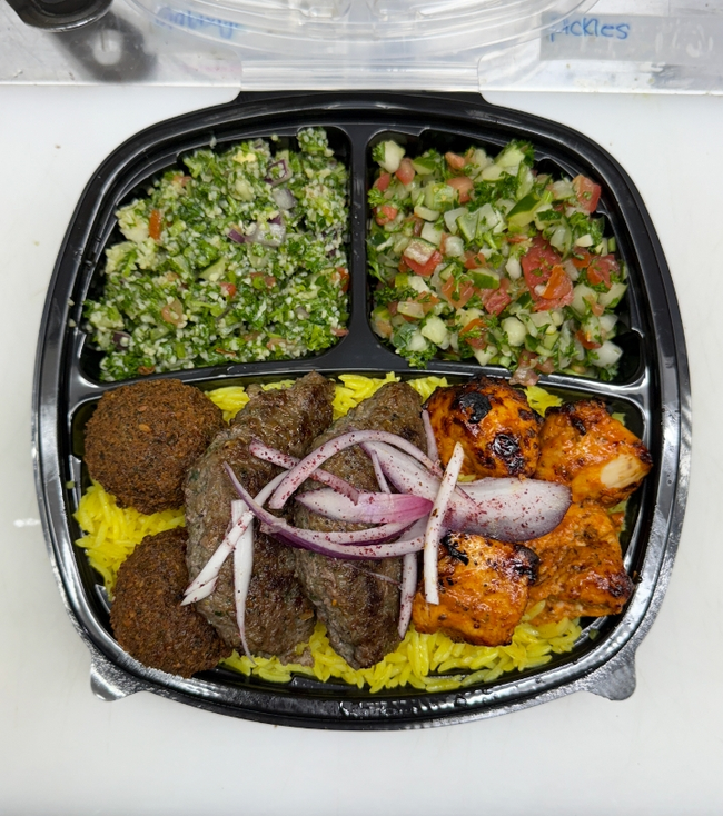 Desert Storm Plate ( Beef Kafta - Chicken Kababs - Falafel )