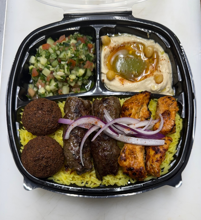 Desert Storm Plate ( Beef Kafta - Chicken Kababs - Falafel )