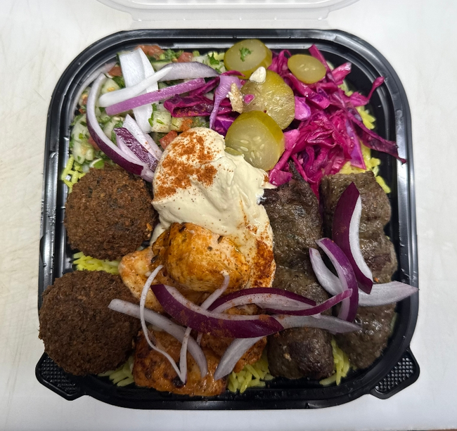 Desert Storm Bowl ( Beef Kafta  - Chicken Kababs - Falafel )