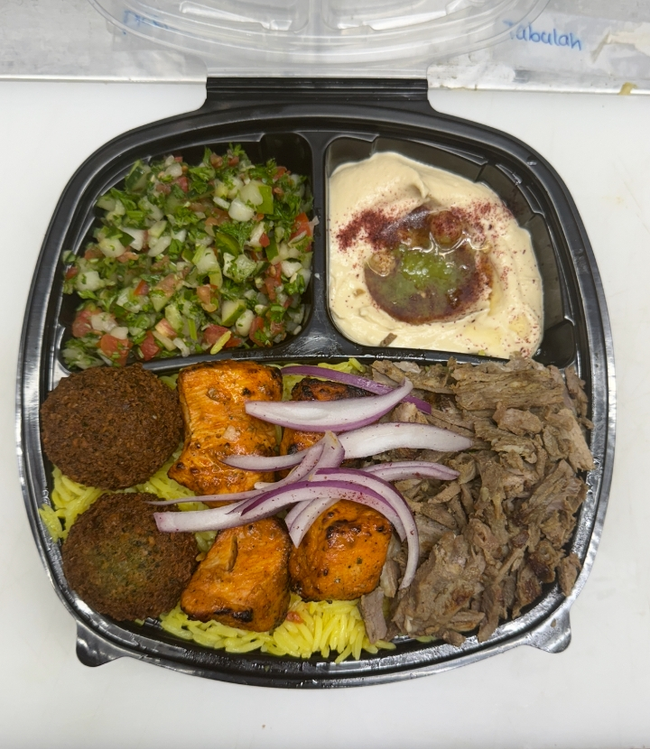Rainstorm Plate ( Steak Shawarma - Chicken Kababs - Falafel )