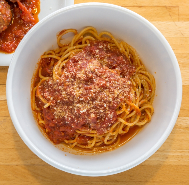 Spaghetti:  house-made tomato sauce, pecorino