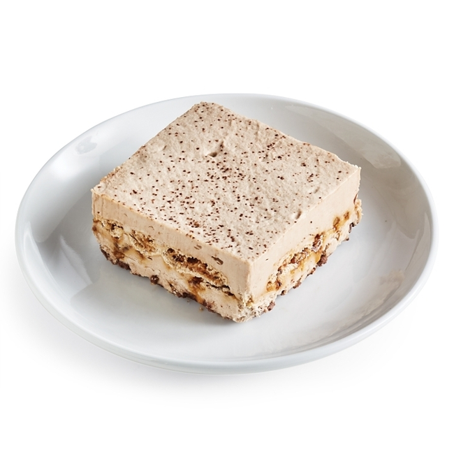 Hazelnut Crunch Bar:   airy cocoa meringue with a layers of hazelnut semifreddo, hazelnut meringue and a hazelnut crunch, dusted with cocoa powder.