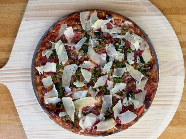 18” Wooster SQ:  broccoli rabe, sausage, salami, parmigiano-reggiano, extra virgin olive oil