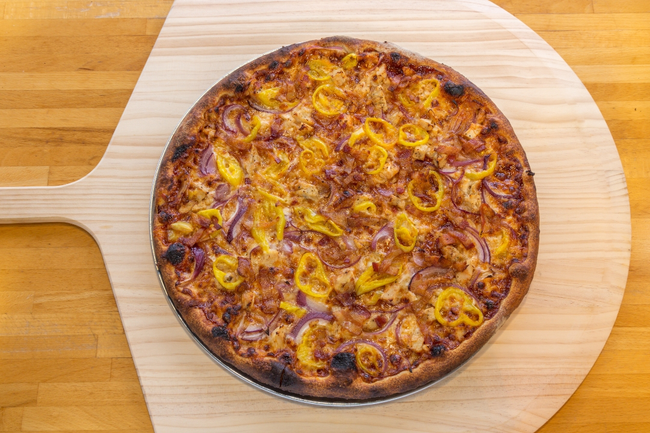 18” Mill River:  BBQ sauce, grilled chicken, bacon, red onions, banana peppers