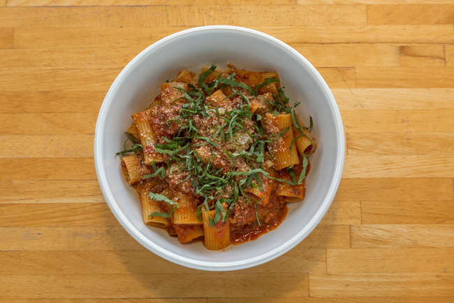 My Mother's Pasta Bolognese:  rigatoni, rustic house-made meat sauce, basil, parmigiano-reggiano