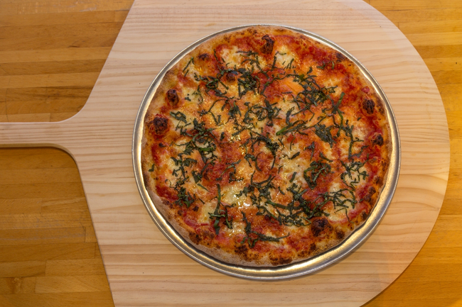 18” Margherita:  tomato sauce, fresh mozzarella, pecorino romano, basil, extra virgin olive oil