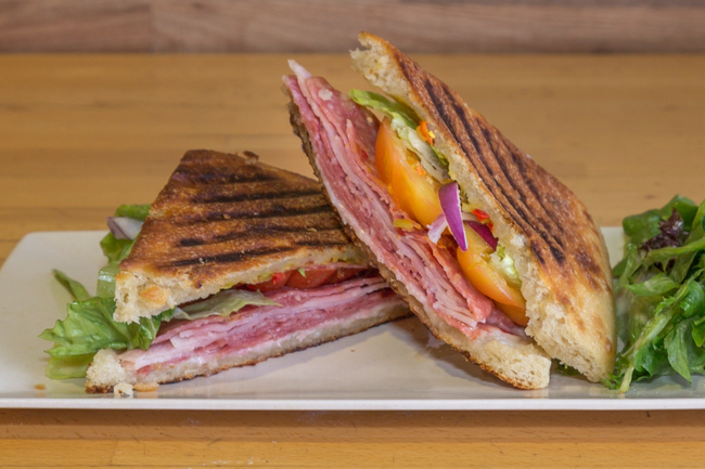 Big Pete:  Italian ham, milano salami, prosciutto, mozzarella, red onions, romaine, tomatoes, hot cherry peppers, house-made vinaigrette