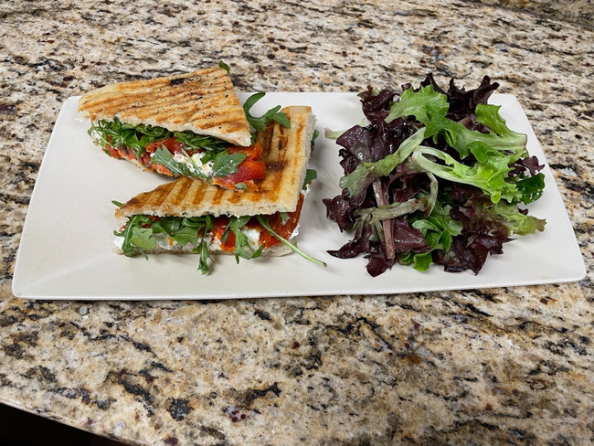 Little Pete: (W) oven roasted tomatoes, goat cheese, arugula, olive oil