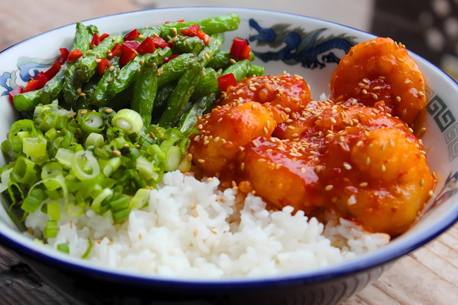 Chili Garlic Shrimp Rice Bowl ✔