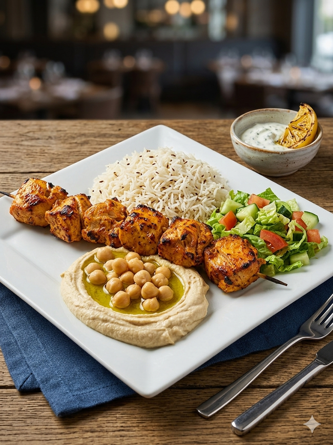 Chicken Kabob & Hummus  Plate