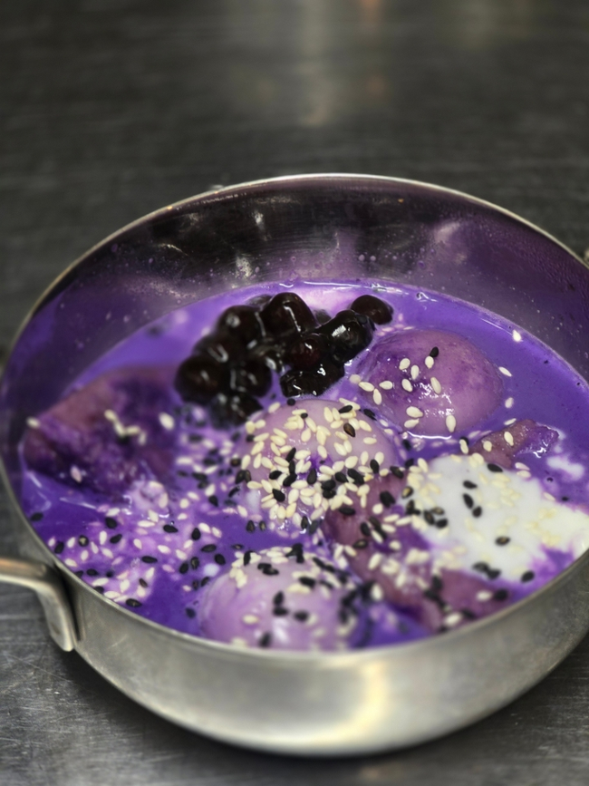 Warm Mochi Redbean in UBE Milk