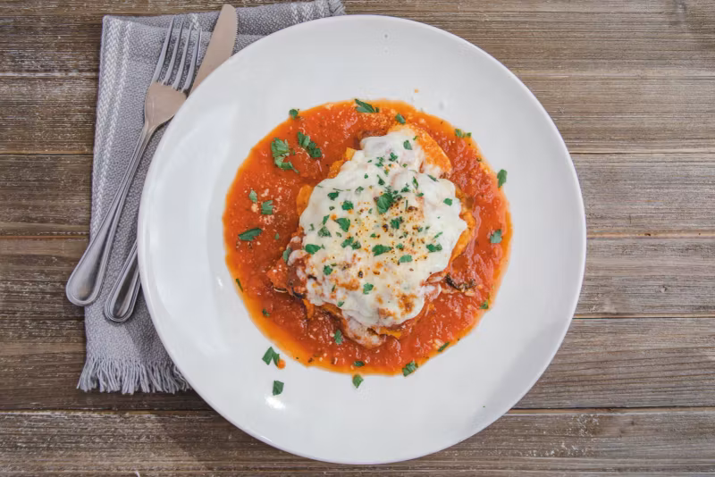 Lasagna with meat sauce and melted cheese